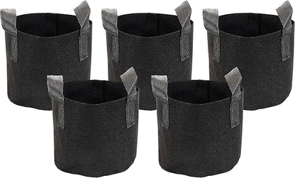 Sunnydaze 5-Pack of 1-Gallon Garden Grow Bags for Vegetables - Black 300 GSM Non-Woven Polypropylene Felt Fabric Flower Pots and Planters with Handles - Gardening Containers