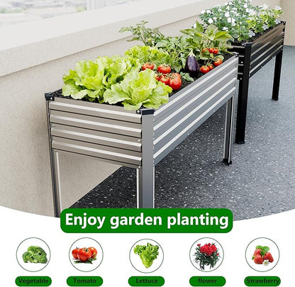 Vengarus Galvanized Raised Garden Bed Outdoor with Legs,48×18×30in Metal Elevated Raised Planter Box for Backyard, Patio, Balcony, 300lb Capacity,Silver(2PCS)