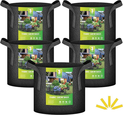 iPower 5 Pack 3 Gallon Grow Bags, Garden Planting Nonwoven Fabric Pots with Reinforced Handle, Heavy Duty and Aeration Planter Pot for Tomato, Fruits, Vegetables and Flowers