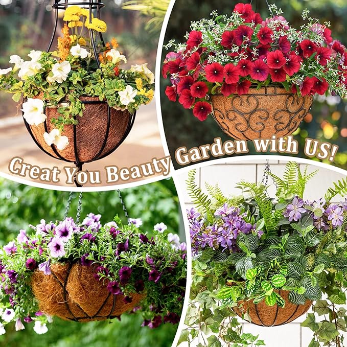 Legigo 4 Pack 14 Inch Hanging Basket Coco Liners Replacement, 100% Natural Round Coconut Coco Fiber Planter Basket Liners for Hanging Basket Flowers/Vegetables