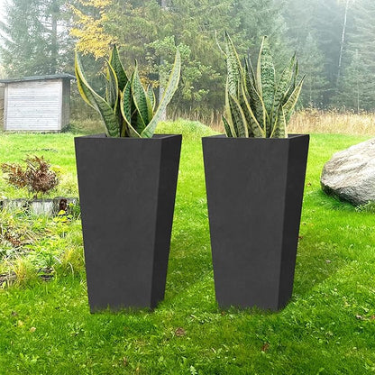 Kante 24.4" H Concrete Tall Tapered Planter Set of 2, Large Outdoor Indoor Garden Plant Pot with Drainage Hole and Rubber Plug Home and Patio, Burnished Black Finish