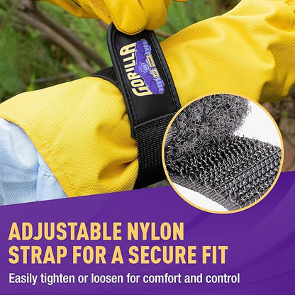 GORILLA EASY CONNECT Gardening Gloves Lightweight Tough Heavy Duty Long Sleeve Leather Pruning Gloves with Adjustable Strap