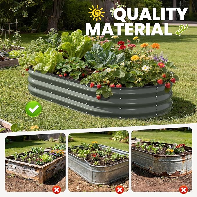 Raised Garden Bed, 6x3x1 FT Oval Raised Garden Beds Outdoor, 18” Raised Beds for Gardening Vegetables Flower Herb