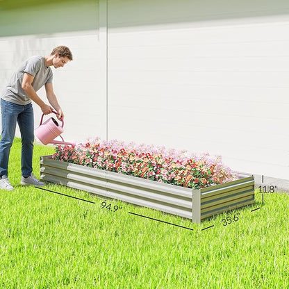 Outsunny Galvanized Raised Garden Bed, 8' x 3' x 1' Metal Planter Box, for Growing Vegetables, Flowers, Herbs, Succulents, Silver