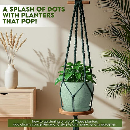Utopia Home - Spotty Plant Pots Indoor with Drainage - 7/6.6/6/5.3/4.8 Inches Flower Pots - 5 Pack Plastic Planters - Ideal for Stocking Stuffers - (Speckled Mint, Pack of 5)