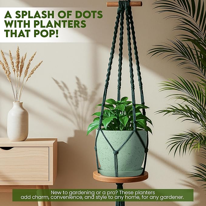 Utopia Home - Spotty Plant Pots Indoor with Drainage - 7/6.6/6/5.3/4.8 Inches Flower Pots - 5 Pack Plastic Planters - Ideal for Stocking Stuffers - (Speckled Mint, Pack of 10)