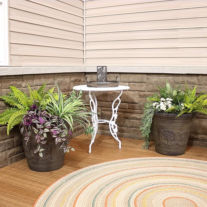 Sunnydaze 19.5-Inch Arabella Large Plastic Pot for Plants - Outdoor Double-Walled Polyresin Large Plastic Planter with Drillable Drainage Holes - Sable - 2-Pack