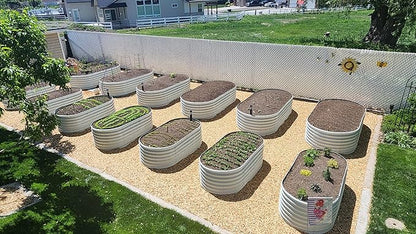 A ANLEOLIFE 6-Piece 24 Inch Tall Antique White Raised Garden Beds Kit, Oval & Round Metal Planters – Ideal for Backyard Vegetables Flowers Herbs