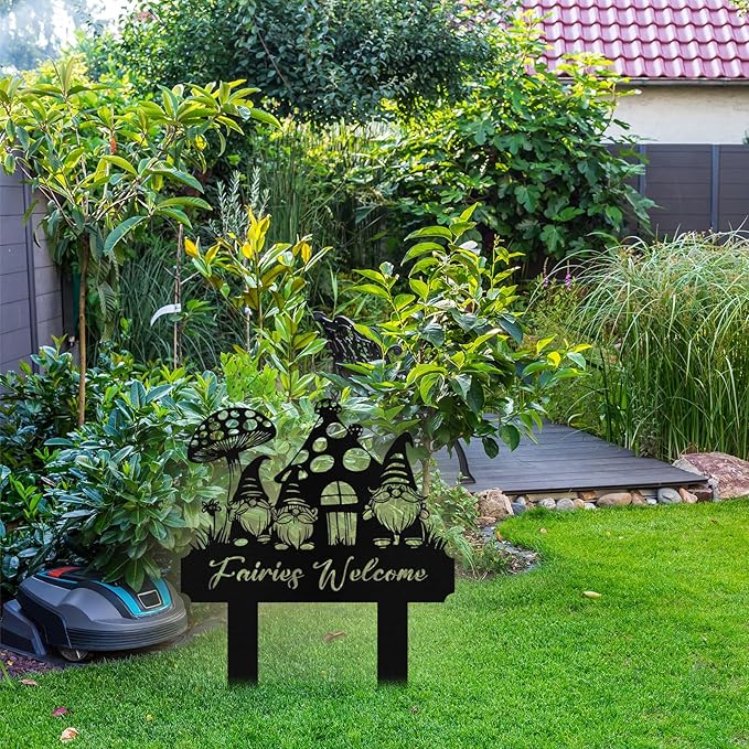 Custom Metal Gnome Garden Sign with Stake, Personalized Garden Signs for Outside, Customized Garden Name Signs for Yard Lawn Outdoor Decor Gardening Gifts for Moms Grandmas Gardeners
