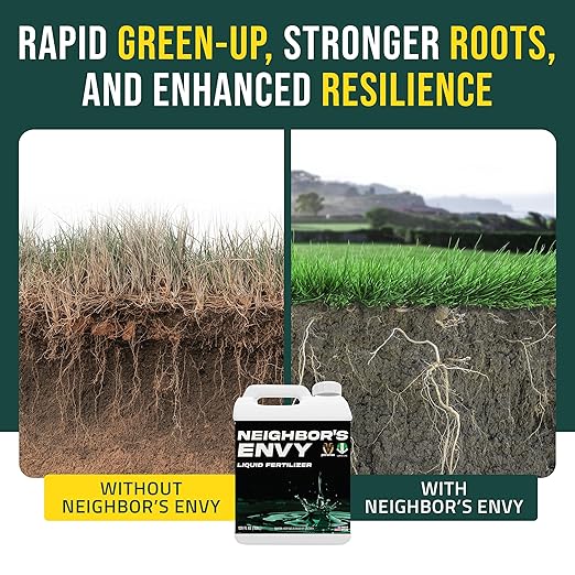PetraMax Neighbor’s Envy Grass Fertilizer for Lawn & Garden, 2 Gallon Covers up to 32,000 sq.ft. 7-in-1 Liquid Lawn Fertilizer Concentrate for Deep Green Turf - Includes Nitrogen/Iron/Humic/Sea Kelp