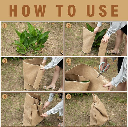 15.7in x 19.7ft Natural Burlap Tree Wrap Rolls- Burlap Fabric Tree Trunk Protector- Burlap Plants Wrap Bandage with Ropes- Frost & Freeze Protection Cloth for Outdoor Trees, Shrubs, Plants in Winter