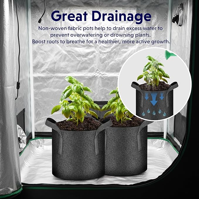 iPower 5-Pack 10 Gallon Plant Grow Bags Thickened Nonwoven Aeration Fabric Pots Heavy Duty Durable Container, Strap Handles for Garden, Black New