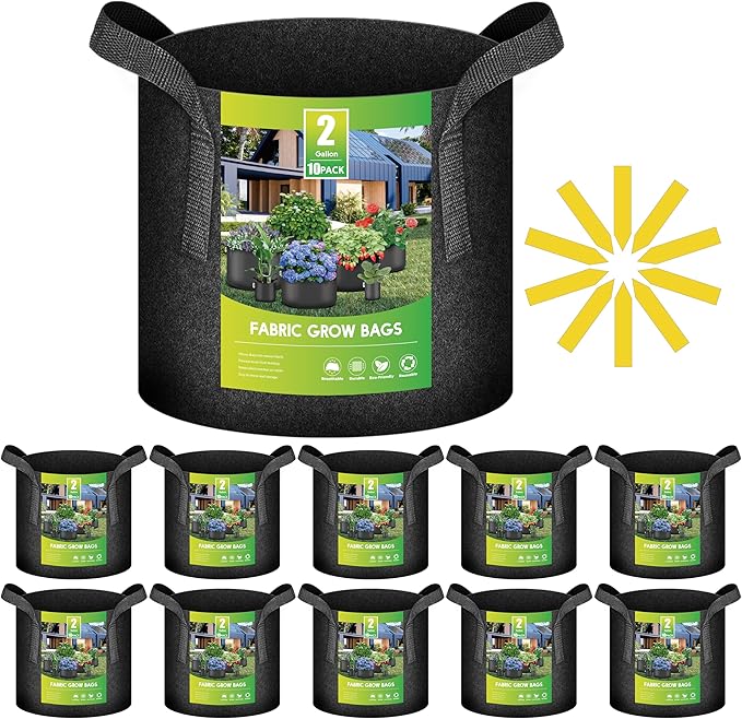 iPower 10-Pack 2 Gallon Thickened Aeration Nonwoven Fabric Pots Plant Grow Bags with Strap Handles for Garden, Black