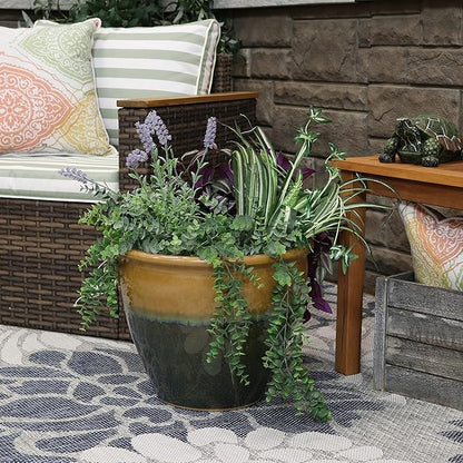 Sunnydaze Large Ceramic Plant Pot - Round Outdoor Glazed Ceramic Planter Pot with Drainage - Chalet - Forest Lake Green - 14.5"