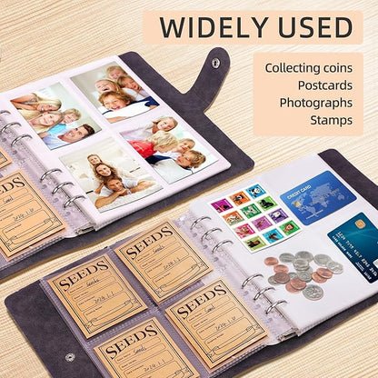 Seed Storage Organizer, Seeds Packet Binder with 100 Envelopes Garden Seed Packet Organizer Seed Collecting Template for Garden Vegetable, Flowers (Slot 2.8'' x 3.55'')