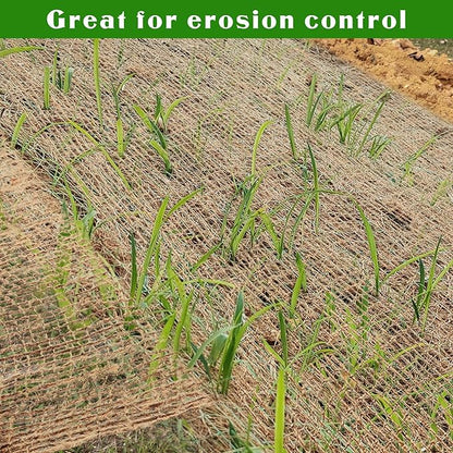 Tranqun Jute Erosion Control W Soil Saver Mesh Blanket Jute Netting with 100 Galvanized 4'' Landscape Staple Burlap Net Cloth for Erosion Control on Hill Slope Riverbank Oceanfront (60 ft L x 4 ft)