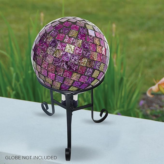Alpine Corporation 10 Inch Tall Metal Stand fits one 8 Inch or 10 Inch Gazing Globe, Black