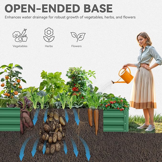 YITAHOME 72x36x12 in 2pcs Galvanized Raised Garden Bed Kit, Large Metal Planter Box with Gloves & Support Rod, Outdoor Flower Bed for Plants Vegetables, Black