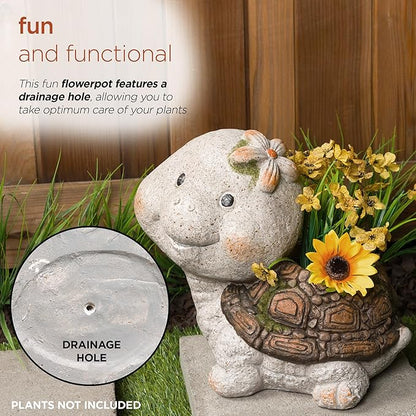 Alpine Corporation WQA1592 Blushing Tortoise Statue Planter w/Drainage Hole, Décor for Garden, Patio, & Lawn, 13" H, Gray