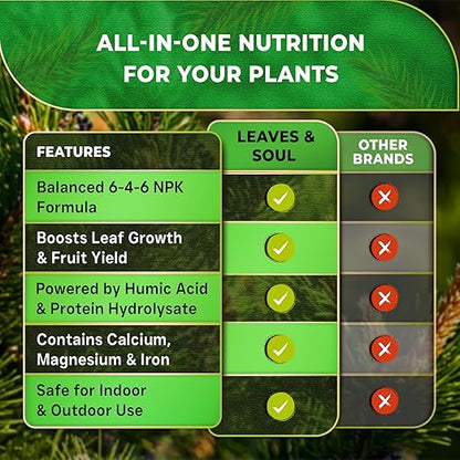 Leaves and Soul Professional Pine Tree Fertilizer Liquid Concentrate - 6-4-6 Blend for Pine, Garden Use - Liquid Plant Food for Pine Trees and Shrubs Outdoors - 8oz
