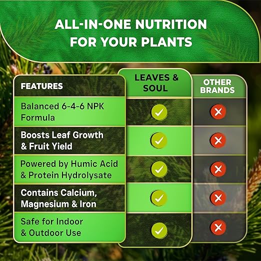 Leaves and Soul Professional Pine Tree Fertilizer Liquid Concentrate - 6-4-6 Blend for Pine, Garden Use - Liquid Plant Food for Pine Trees and Shrubs Outdoors - 32oz