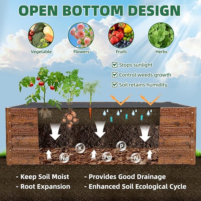 G GOOD GAIN 6x3x1.8ft Raised Garden Bed - Metal Planter Box Outdoor with Weed Barrier Fabric | Deep Root Raised Beds for Gardening Vegetables Flowers Herb Fruits (Wood Grain)