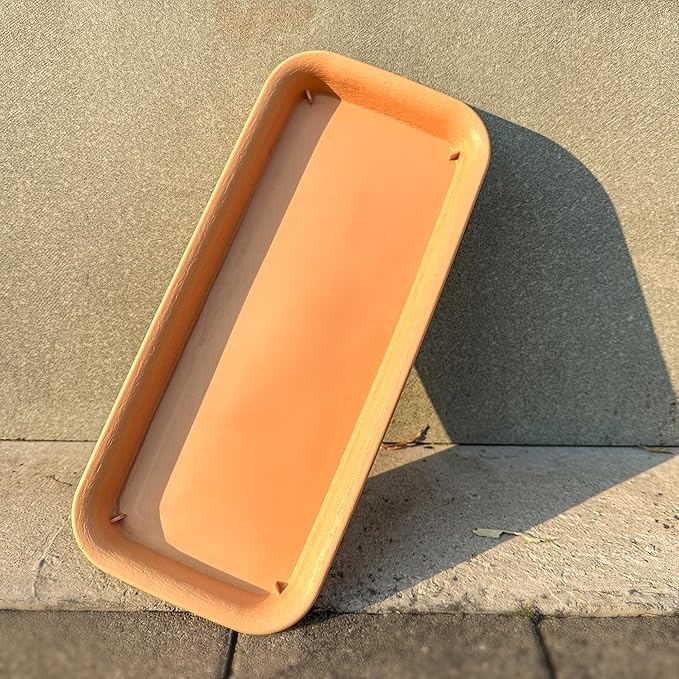 12 Inch Plastic Rectangular Plant Saucers Tray, Plant Drip Trays for Watering, Planter Pot Saucer Tray for Indoor and Outdoor Plants, Light Brown