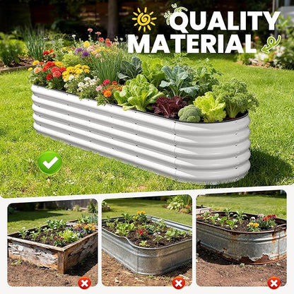 Galvanized Raised Garden Bed, 8x2x1.5 FT Oval Metal Planter Box for Outdoor, 18” Raised Beds for Gardening Vegetables Flower Herb(White)