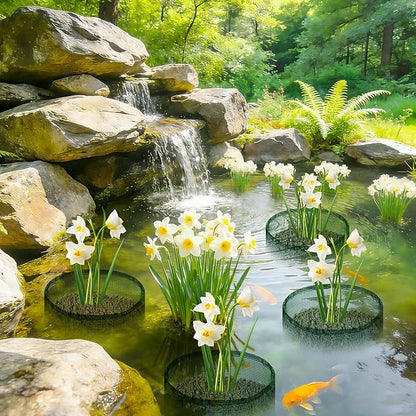 EBaokuup 4 Pcs Aquatic Pond Planting Bags, 7" Reusable Mesh Water Garden Pond Plant Pot, Breathable Green Round Lily Plant Pots for Pond Bog Plant Garden Terrestrial Plant