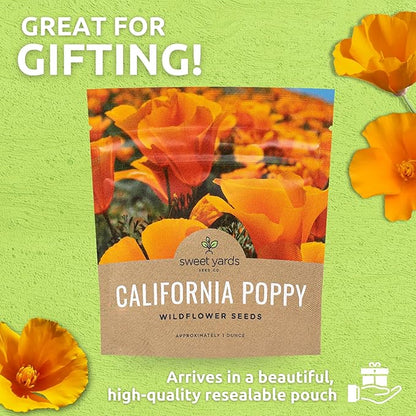 California Orange Poppy Wildflower Seeds - Bulk 1 Ounce Packet - Over 20,000 Native Seeds - California State Flower!