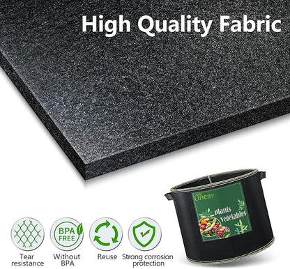 LINERY 15-Pack 15 Gallon Planting Grow Bag Black Heavy Duty Thickened Grow Bags Upgrade Hemming Process Grow Bag with Handles Non-Woven Fabric Plant Pots【15-15G】