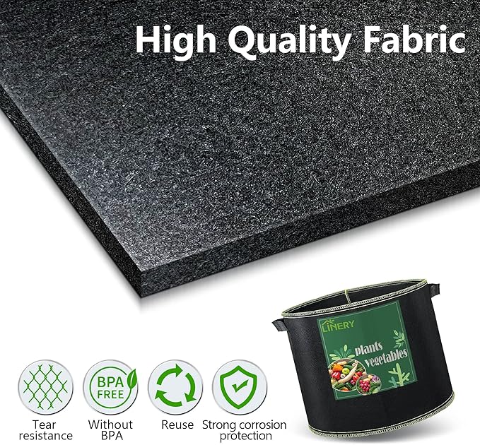 LINERY 15-Pack 10 Gallon Planting Grow Bag Black Heavy Duty Thickened Grow Bags Upgrade Hemming Process Grow Bag with Handles Non-Woven Fabric Plant Pots【15-10G】