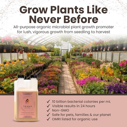 Tribus Organic Microbial Inoculant | Root Booster for Plants, Increases Plant Yield, Root Growth, Flower & Fruit Quality | Made in The USA | Visible Root Growth in 24Hrs | Potent Rhizobacteria 16.9oz