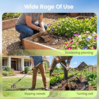 Iron Weeding Rake with Long Handle - Upgraded 5 Teeth Weed Puller Tool, Heavy Duty Manual Weeder Remover Tool for Weeding, Cultivating & Soil Aeration