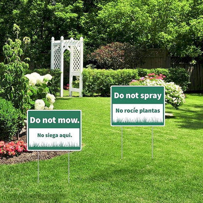 Suzile 6 Pcs Do Not Mow Do Not Spray Do Not Trim Yard Sign with Metal Stakes Bilingual Plant Signs 11.81 x 15.75 Inch Double Sided Corrugated Plastic Garden Markers for Lawn Garden Plants
