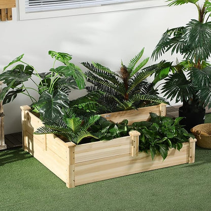 Outsunny 3 Tier Raised Garden Bed, Outdoor Planter Box, Wooden Garden Box with Open Bottom for Growing Vegetables, Herbs, Flowers, 42.5" x 34.75" x 14.25", Natural