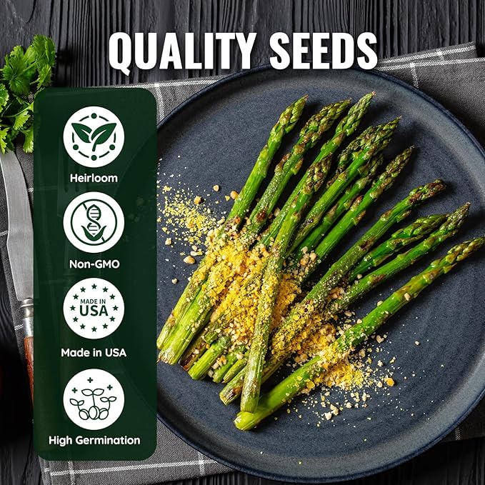 Mary Washington Asparagus Seeds - 900 Seeds, Non-GMO Heirloom Seeds with Planting Instructions for Outdoor Home Gardens