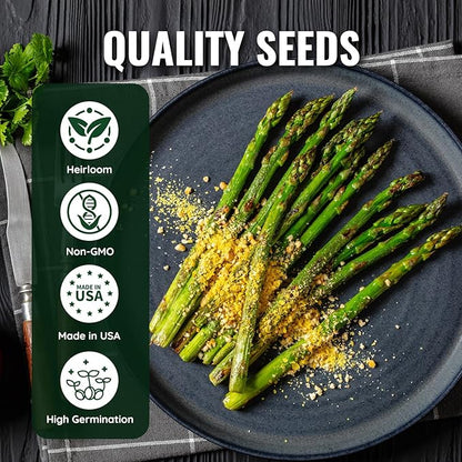 Mary Washington Asparagus Seeds - 900 Seeds, Non-GMO Heirloom Seeds with Planting Instructions for Outdoor Home Gardens