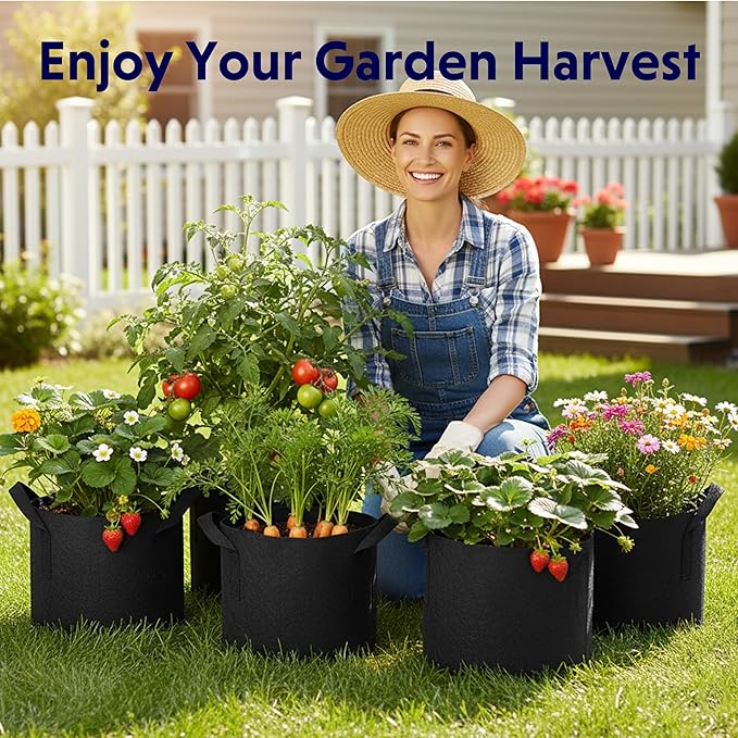 iPower 12-Pack 3 Gallon Grow Bags Heavy Duty Thickened Aeration Nonwoven Fabric Pots with Nylon Handles, for Planting Vegetables, Fruits, Flowers, Black