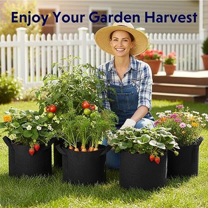iPower 5 Gallon 10 Pack Grow Bags Nonwoven Fabric Pots Aeration Container with Strap Handles for Garden and Planting, 10-Pack Black, 5 Gallon