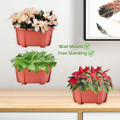 ORIMERC 9.8 inch 8 Pack Brick Red Wall Hanging Planters for Indoor Outdoor Plants Hanging Plant Holder with Drainage Hole Fence Balcony Planters Railing Hanging Pot Plant Wall Mount Decor with Hooks