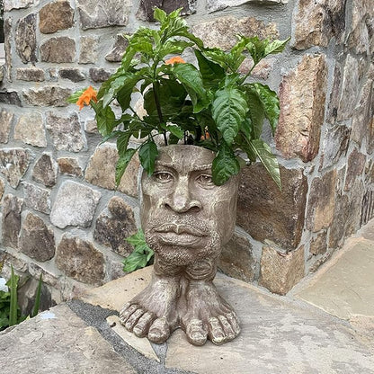 homestyles 14.5 in. Stone Wash Uncle Kimoni The Muggly Face Statue Planter Hold 6" Pot