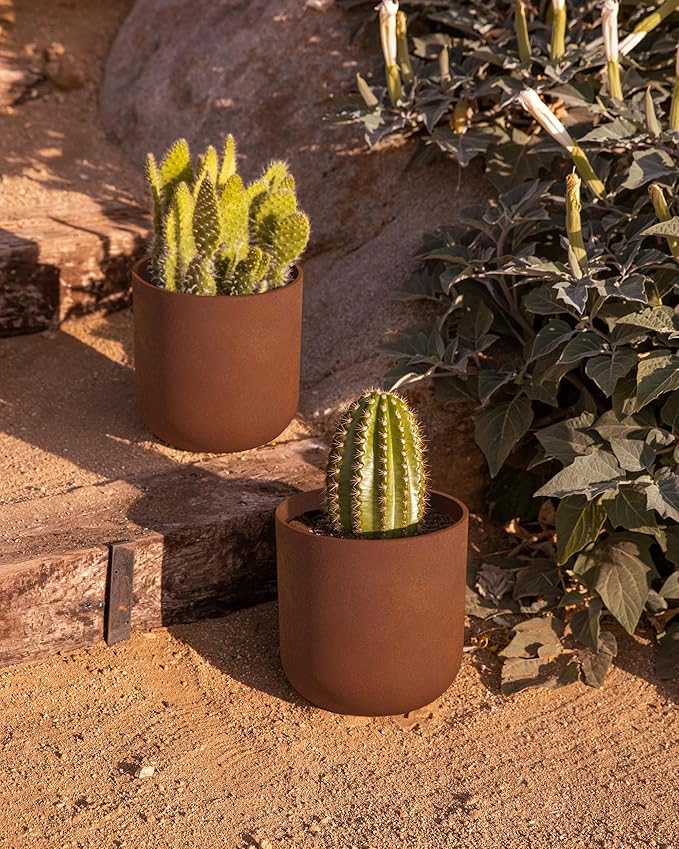 Veradek Patina Series Kona Planter - Round Planter for Outdoor Porch/Garden | Naturally Rusting Planter for All-Weather Use
