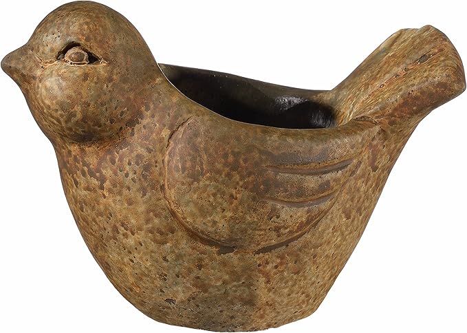 Classic Home and Garden Cement Buddies Animal Planter - Cute Desk Decoration - UV Coated Animal Vase w/Removable Drain Plug - Succulent Planter for Indoor/Outdoor Use (Bird Planter, Rust, Large)