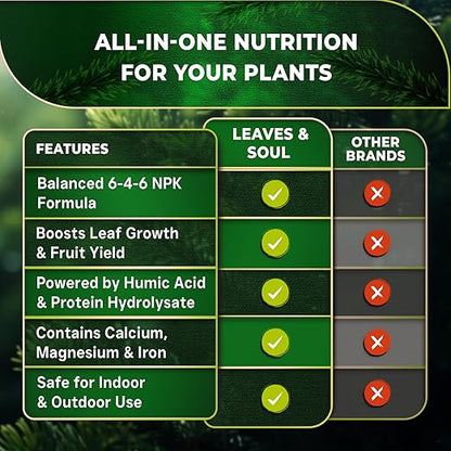 Leaves and Soul Professional Evergreen Tree Fertilizer Liquid Concentrate - 6-4-6 Blend for Evergreens, Garden Use - Liquid Plant Food for Evergreen Trees and Shrubs Outdoors - 32oz