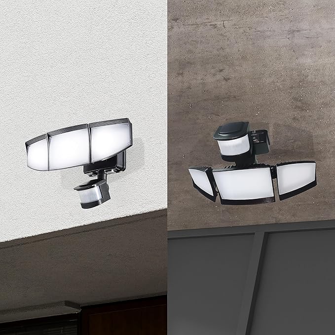 Solar Security Lights Motion Outdoor, 1800LM, Solar LED Motion Sensor Lights with 3 Adjustable Heads, 6500k, Water Resistant Flood Light for Garage, Yard, Garden (Black)