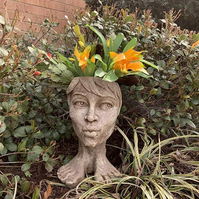 Aunt Tia Maria Planter Face Pot Patio & Garden Statue in Stone Wash Finish