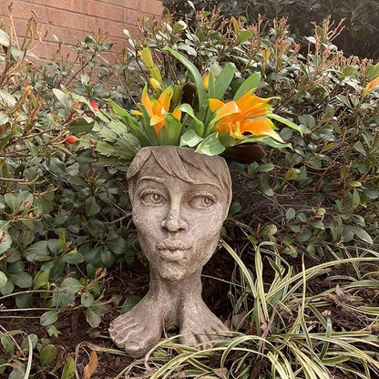 Aunt Tia Maria Planter Face Pot Patio & Garden Statue in Stone Wash Finish