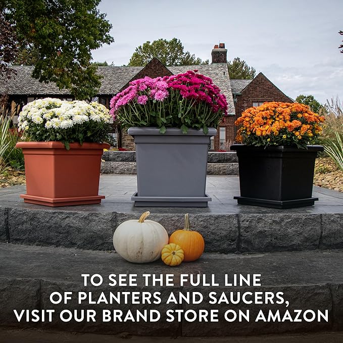 The HC Companies 15.5 Inch Accent Square Plant Pots with Drainage, Lightweight UV-Resistant Plastic Planters for Indoor & Outdoor Plants, 2-Pack Flower Pots for Garden, Office & Home Decor, Evergreen