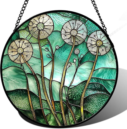 Stained Glass Window Hanging, Green Abstract Lotus Leaves Tree Sun Catcher for Window Door Home Decor Plant Suncatcher Christmas Mother's Day Birthday Gifts for Women Men Mom Nana 11.8 in